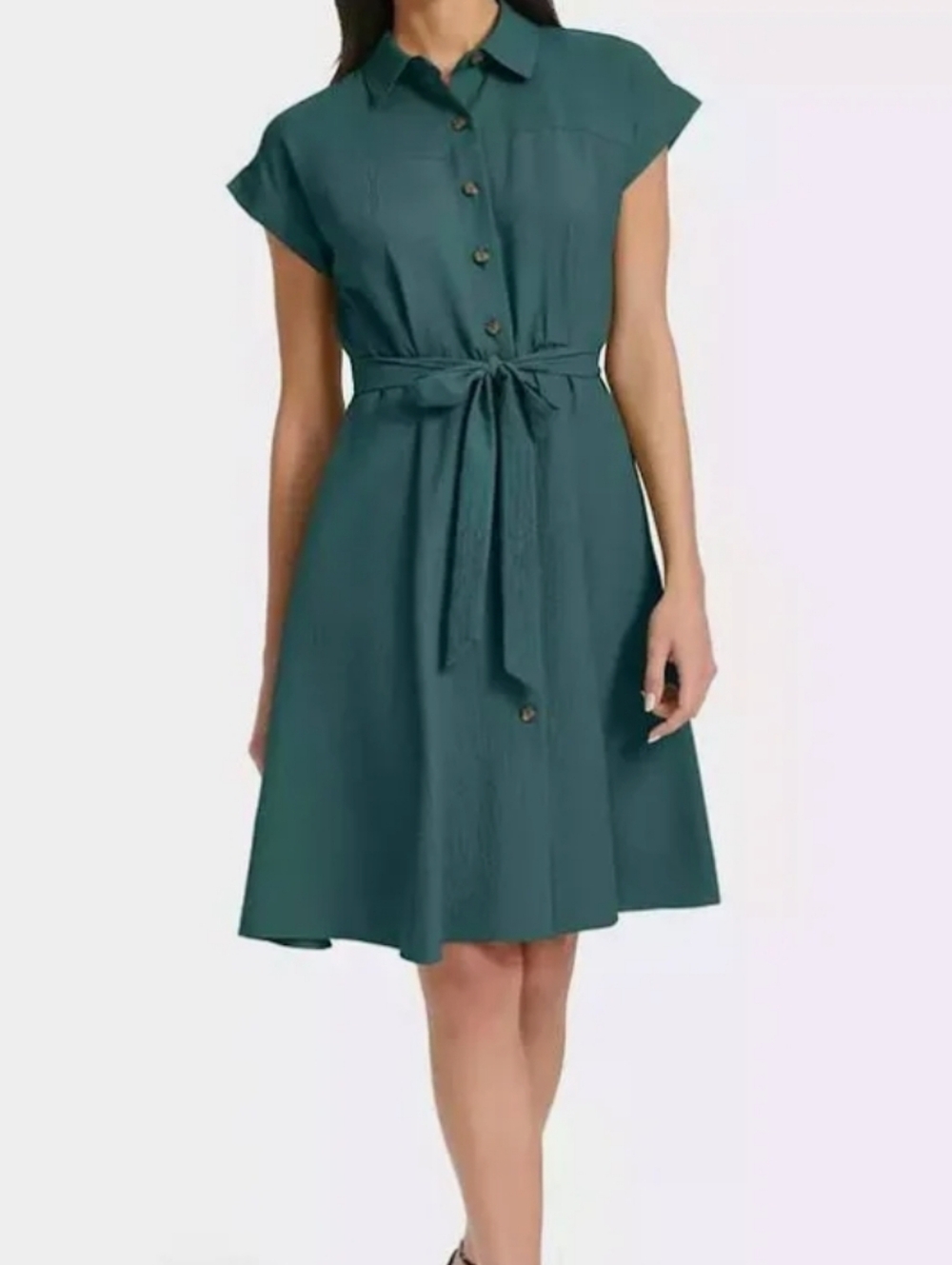 Calvin Klein Women's Teal Green Button Front Textured Cap Sleeve Dress 8 NWT - Picture 13 of 13